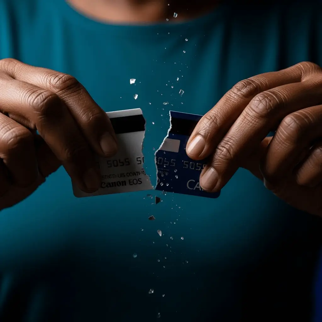 This is a very strong action shot that shows the feeling of "freedom from debt". This will inspire people to take action